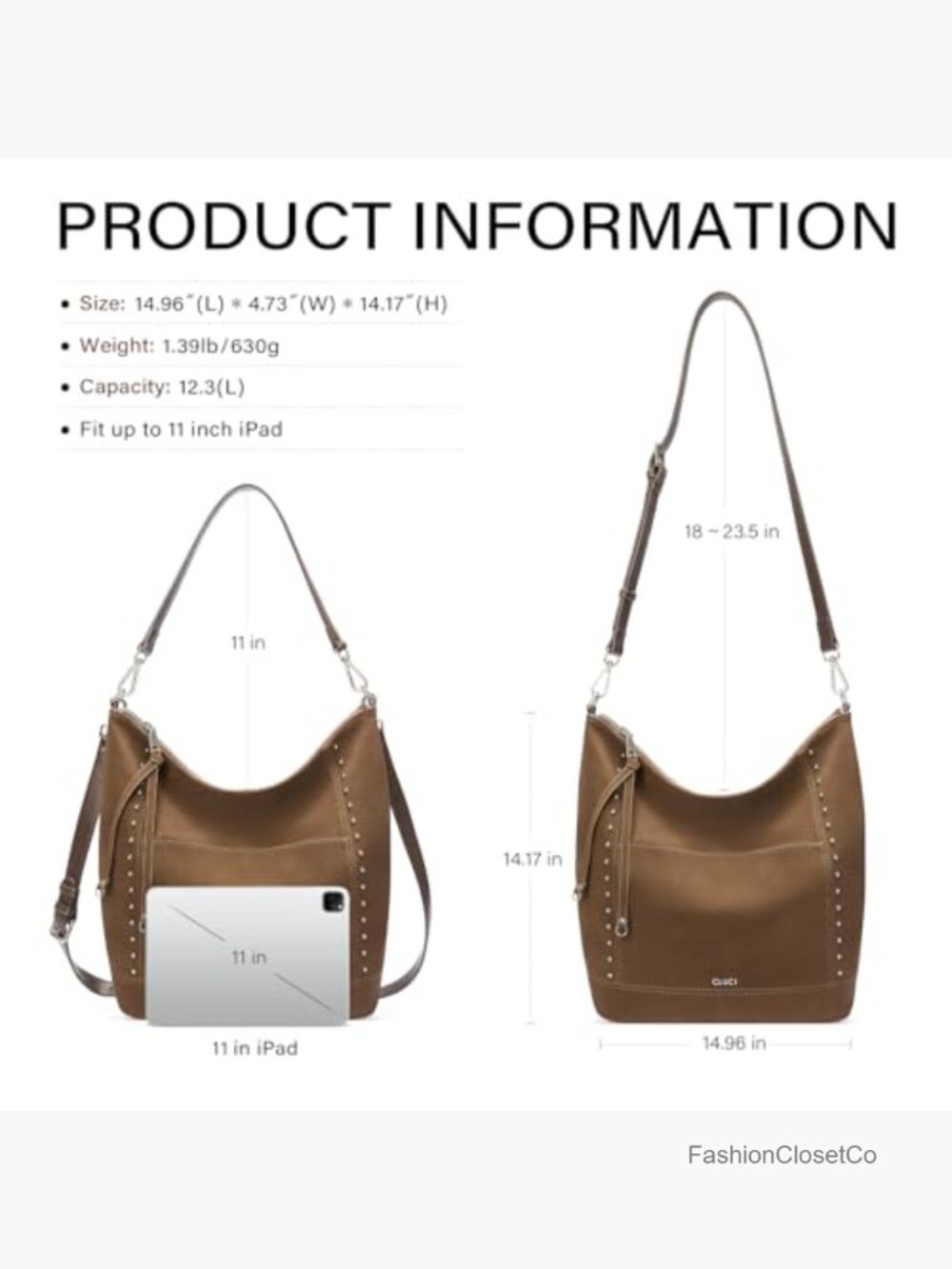 Large Crossbody Hobo Bag with Fringe, Vegan Leather Shoulder Bag for Work Travel - Picture 5 of 7